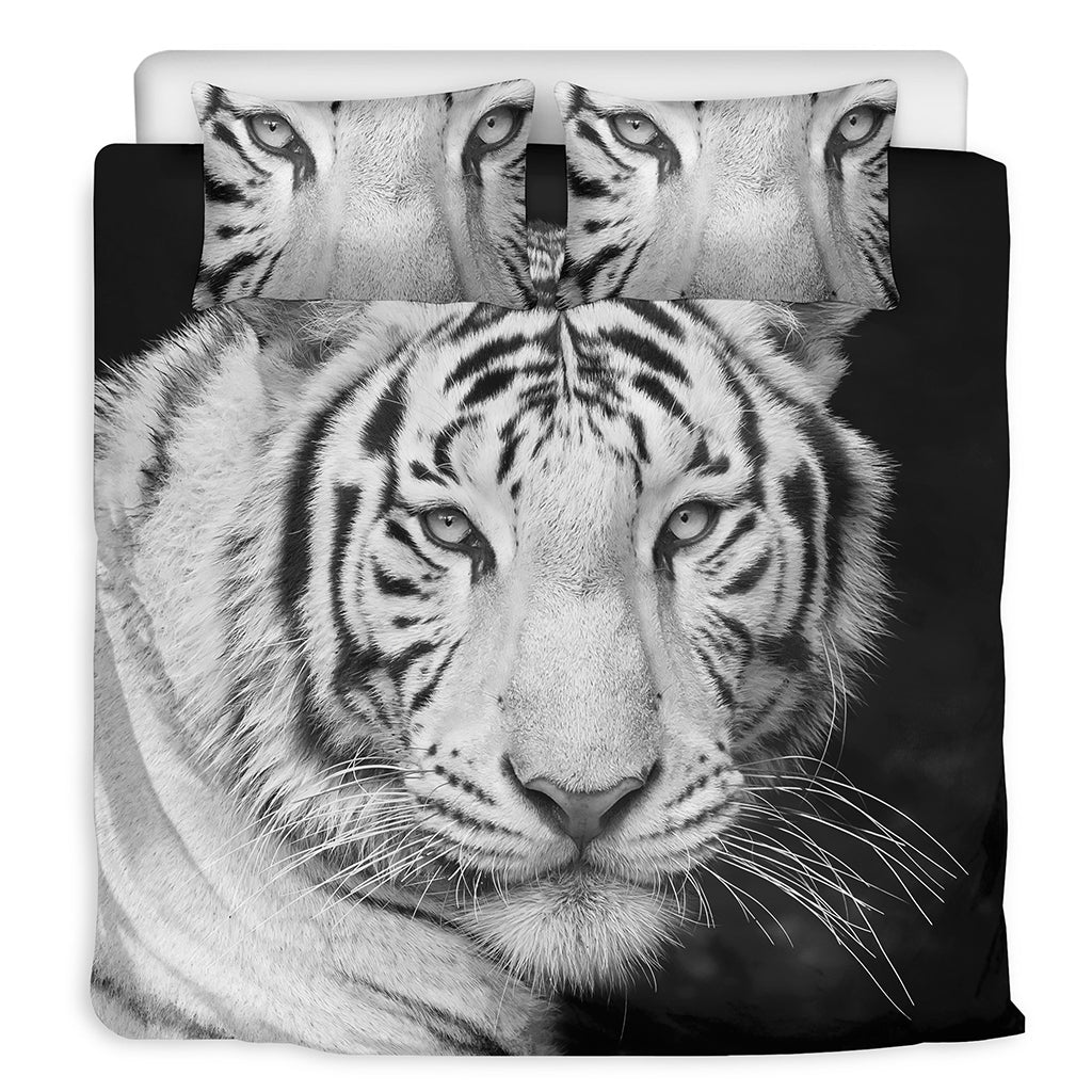 Monochrome White Bengal Tiger Print Duvet Cover Bedding Set