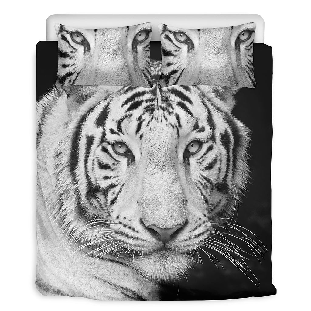 Monochrome White Bengal Tiger Print Duvet Cover Bedding Set