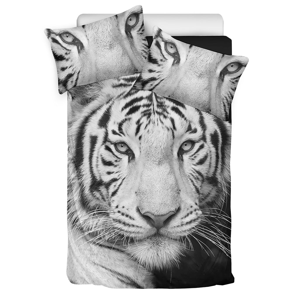 Monochrome White Bengal Tiger Print Duvet Cover Bedding Set