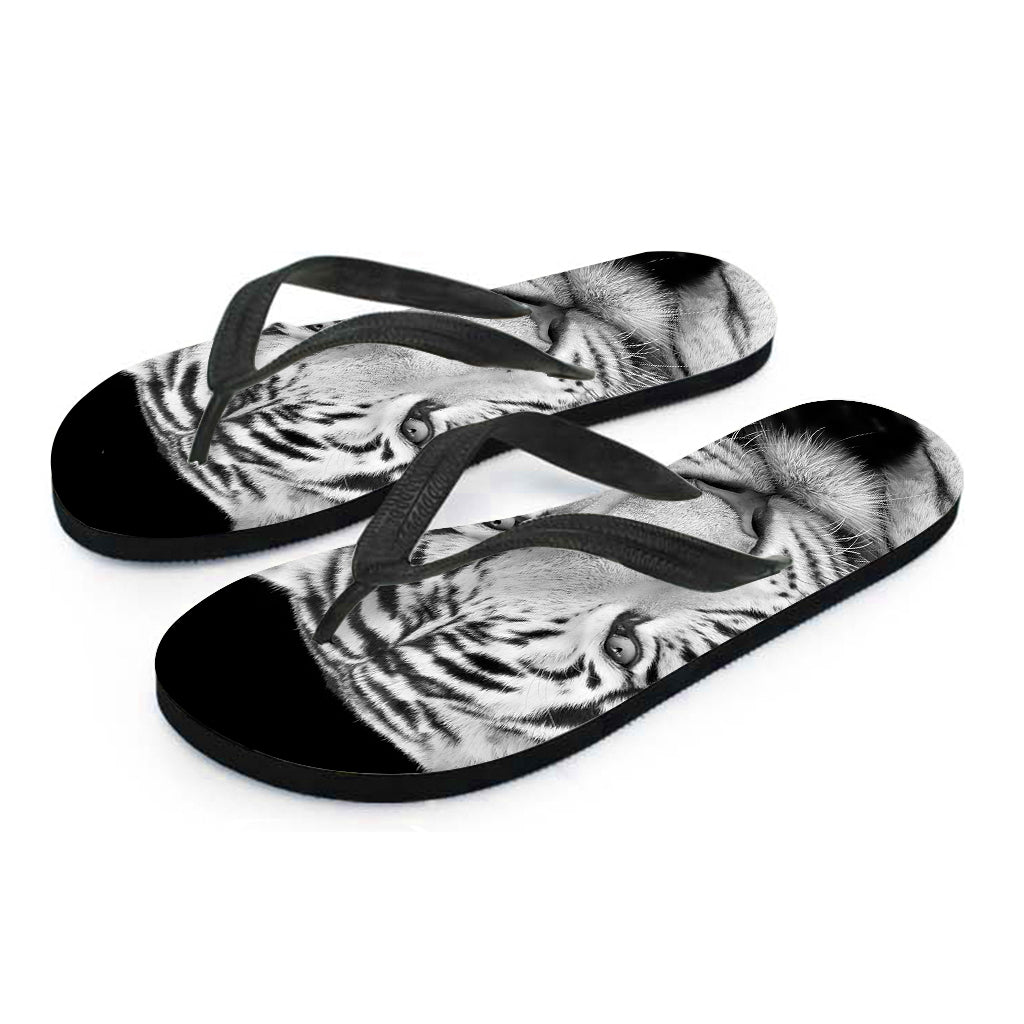 Monochrome White Bengal Tiger Print Flip Flops