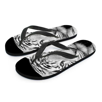 Monochrome White Bengal Tiger Print Flip Flops