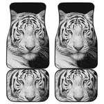 Monochrome White Bengal Tiger Print Front and Back Car Floor Mats