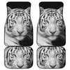 Monochrome White Bengal Tiger Print Front and Back Car Floor Mats