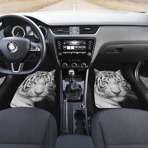 Monochrome White Bengal Tiger Print Front and Back Car Floor Mats