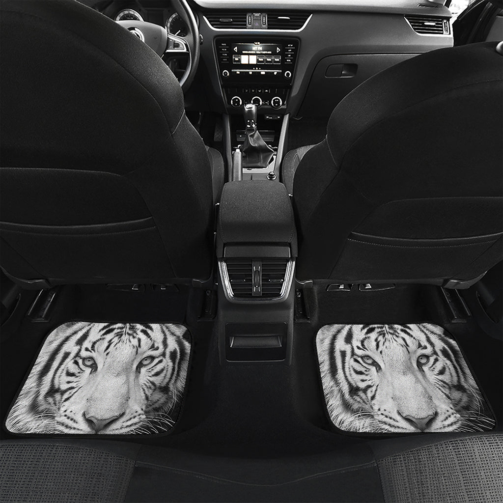 Monochrome White Bengal Tiger Print Front and Back Car Floor Mats