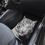 Monochrome White Bengal Tiger Print Front and Back Car Floor Mats