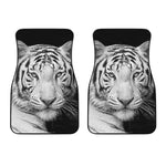 Monochrome White Bengal Tiger Print Front Car Floor Mats