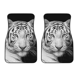 Monochrome White Bengal Tiger Print Front Car Floor Mats