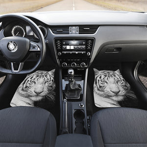 Monochrome White Bengal Tiger Print Front Car Floor Mats