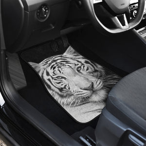 Monochrome White Bengal Tiger Print Front Car Floor Mats