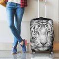 Monochrome White Bengal Tiger Print Luggage Cover