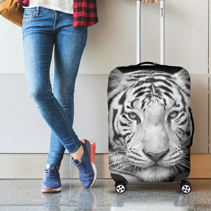 Monochrome White Bengal Tiger Print Luggage Cover