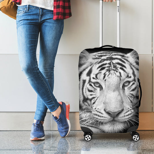 Monochrome White Bengal Tiger Print Luggage Cover