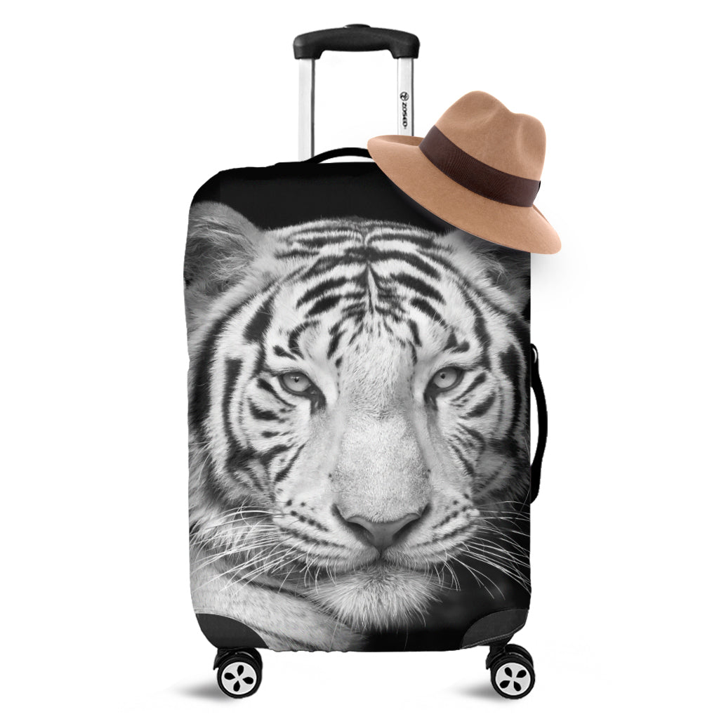 Monochrome White Bengal Tiger Print Luggage Cover