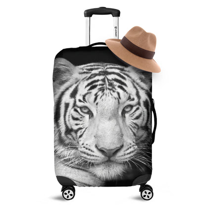 Monochrome White Bengal Tiger Print Luggage Cover