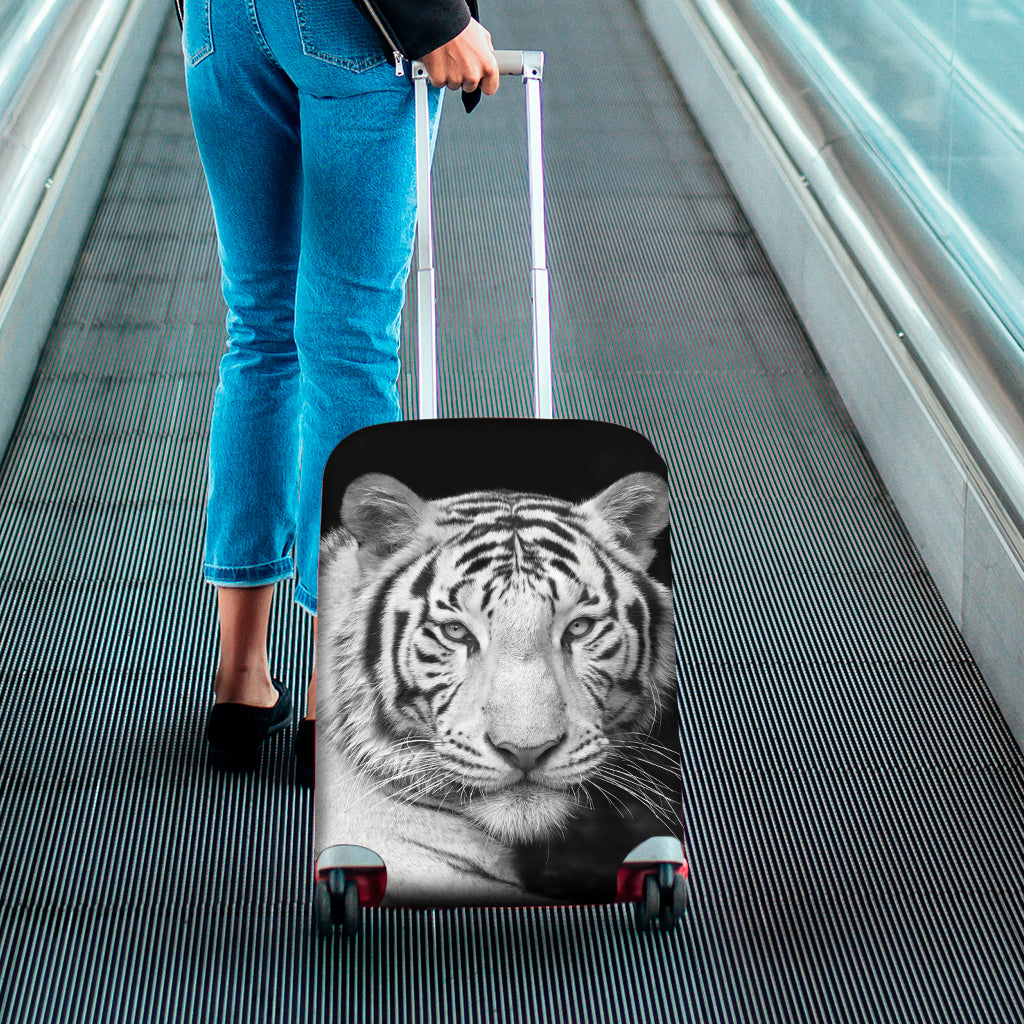 Monochrome White Bengal Tiger Print Luggage Cover