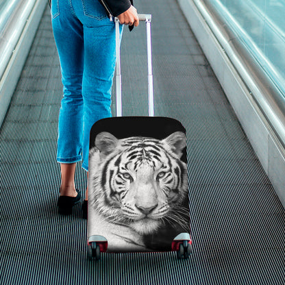 Monochrome White Bengal Tiger Print Luggage Cover