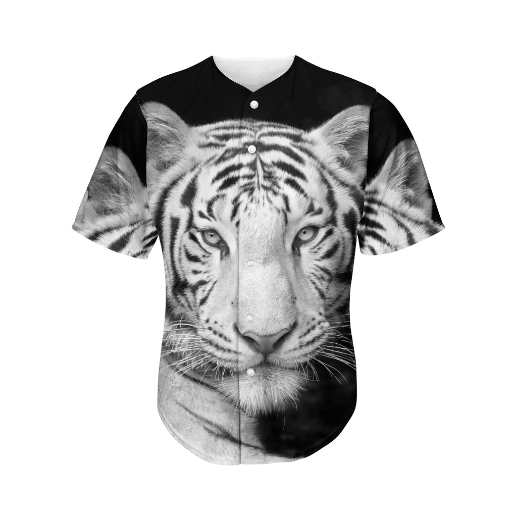 Monochrome White Bengal Tiger Print Men's Baseball Jersey