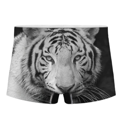 Monochrome White Bengal Tiger Print Men's Boxer Briefs