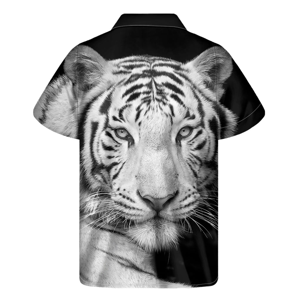Monochrome White Bengal Tiger Print Men's Short Sleeve Shirt