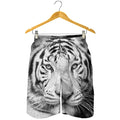 Monochrome White Bengal Tiger Print Men's Shorts