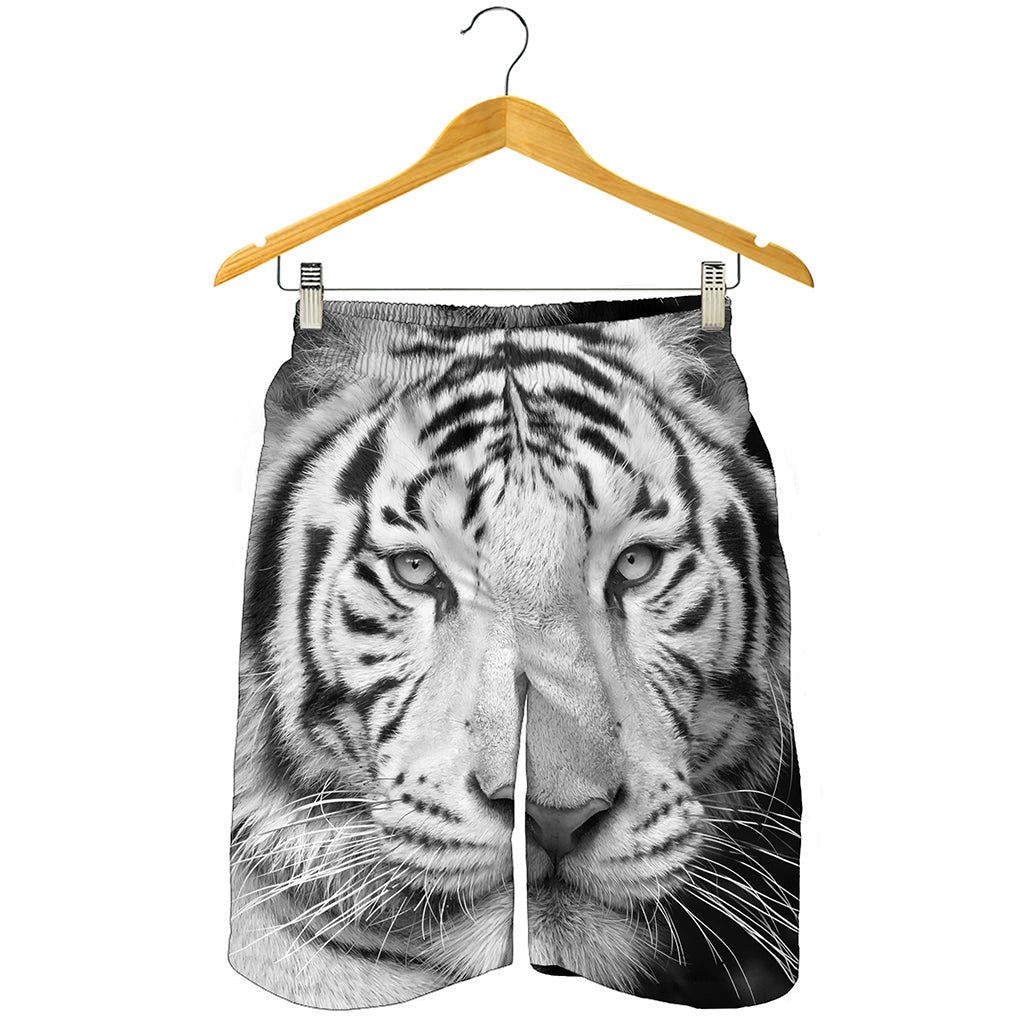 Monochrome White Bengal Tiger Print Men's Shorts