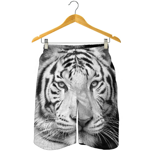 Monochrome White Bengal Tiger Print Men's Shorts
