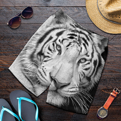 Monochrome White Bengal Tiger Print Men's Shorts