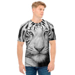 Monochrome White Bengal Tiger Print Men's T-Shirt