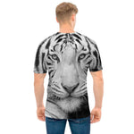 Monochrome White Bengal Tiger Print Men's T-Shirt