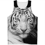 Monochrome White Bengal Tiger Print Men's Tank Top