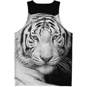 Monochrome White Bengal Tiger Print Men's Tank Top