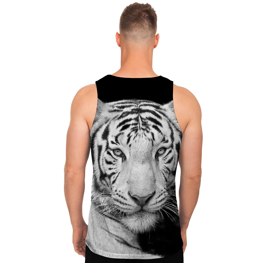 Monochrome White Bengal Tiger Print Men's Tank Top