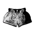Monochrome White Bengal Tiger Print Muay Thai Boxing Shorts