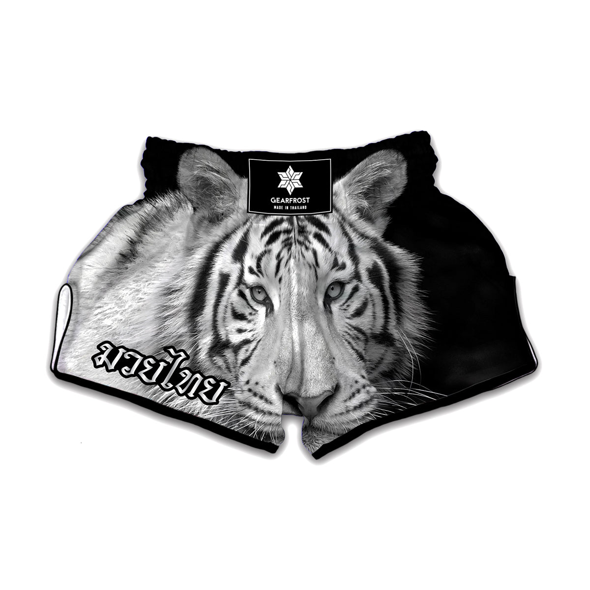 Monochrome White Bengal Tiger Print Muay Thai Boxing Shorts