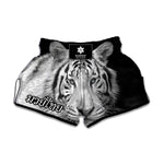Monochrome White Bengal Tiger Print Muay Thai Boxing Shorts