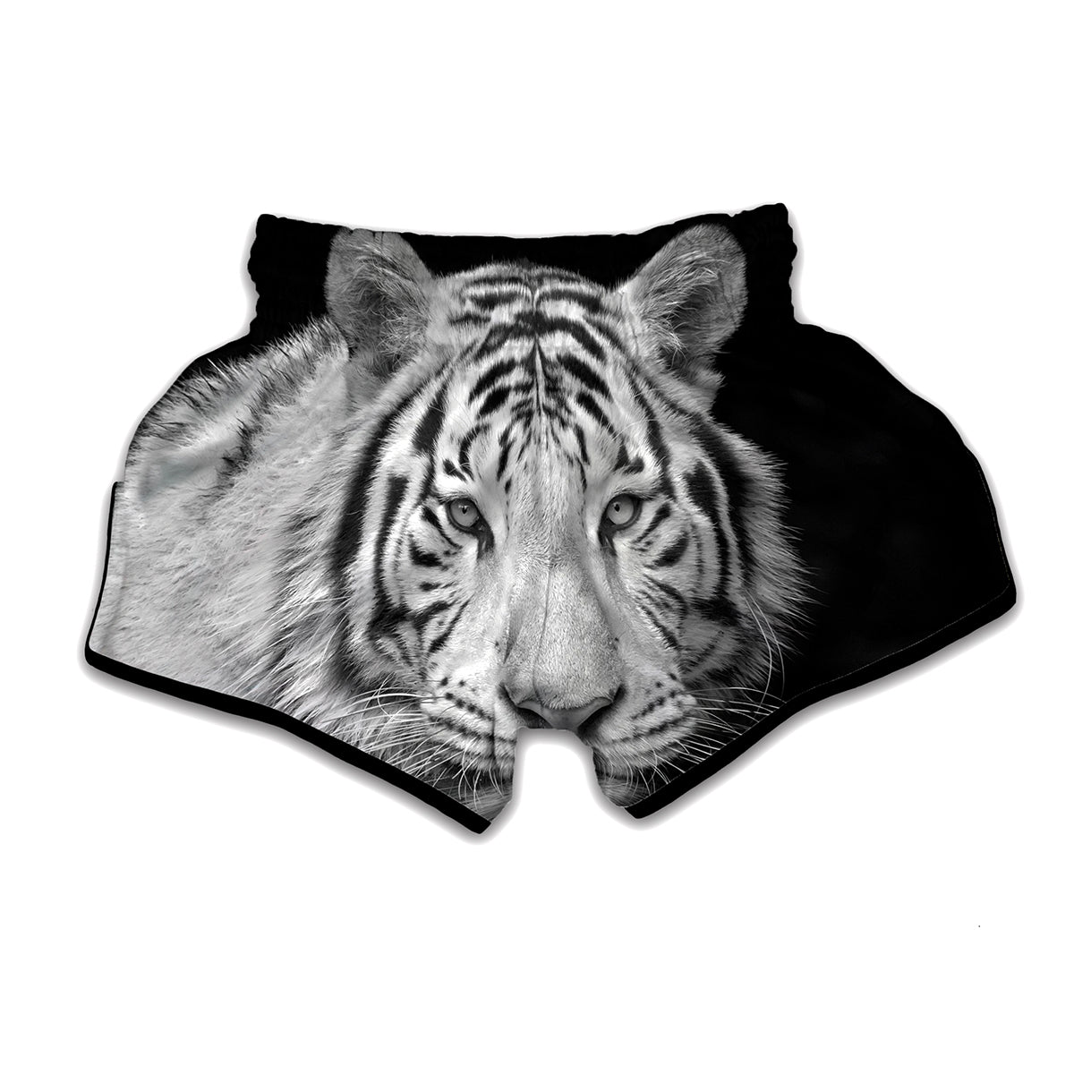 Monochrome White Bengal Tiger Print Muay Thai Boxing Shorts