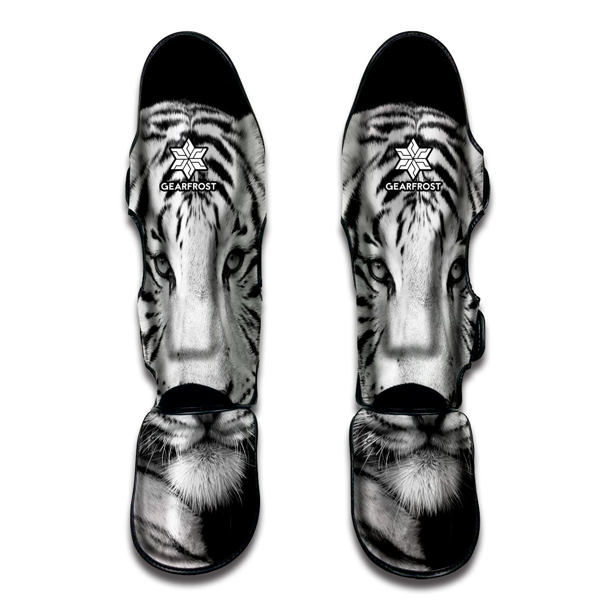 Monochrome White Bengal Tiger Print Muay Thai Shin Guard