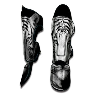 Monochrome White Bengal Tiger Print Muay Thai Shin Guard