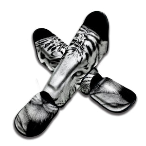 Monochrome White Bengal Tiger Print Muay Thai Shin Guard