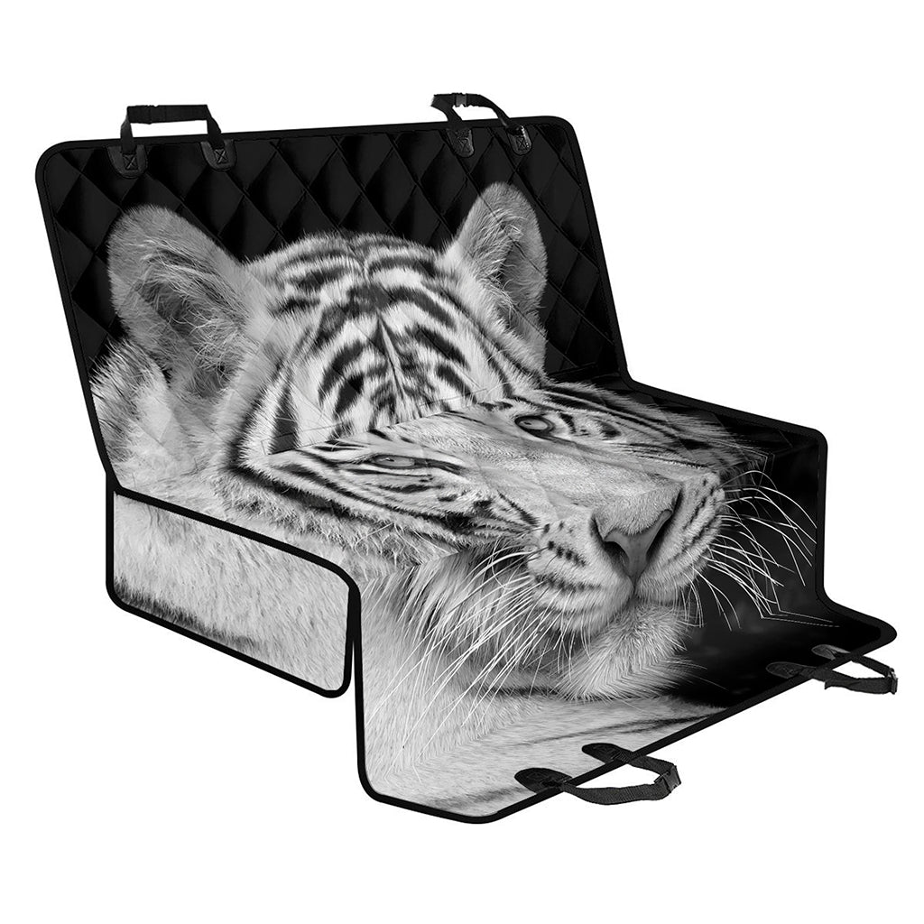 Monochrome White Bengal Tiger Print Pet Car Back Seat Cover