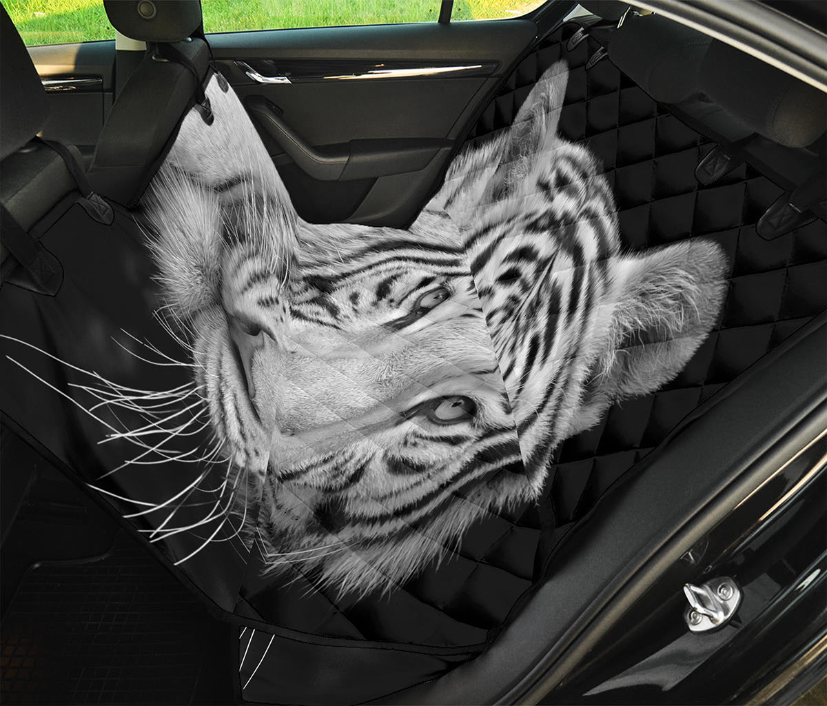 Monochrome White Bengal Tiger Print Pet Car Back Seat Cover