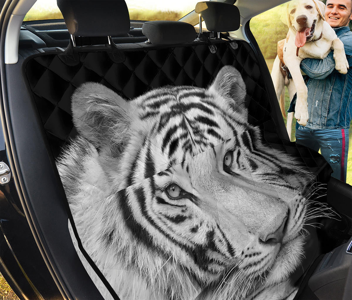 Monochrome White Bengal Tiger Print Pet Car Back Seat Cover