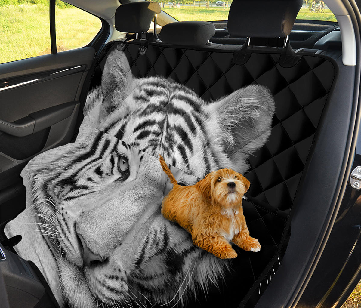 Monochrome White Bengal Tiger Print Pet Car Back Seat Cover