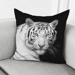Monochrome White Bengal Tiger Print Pillow Cover