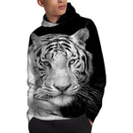 Monochrome White Bengal Tiger Print Pullover Hoodie