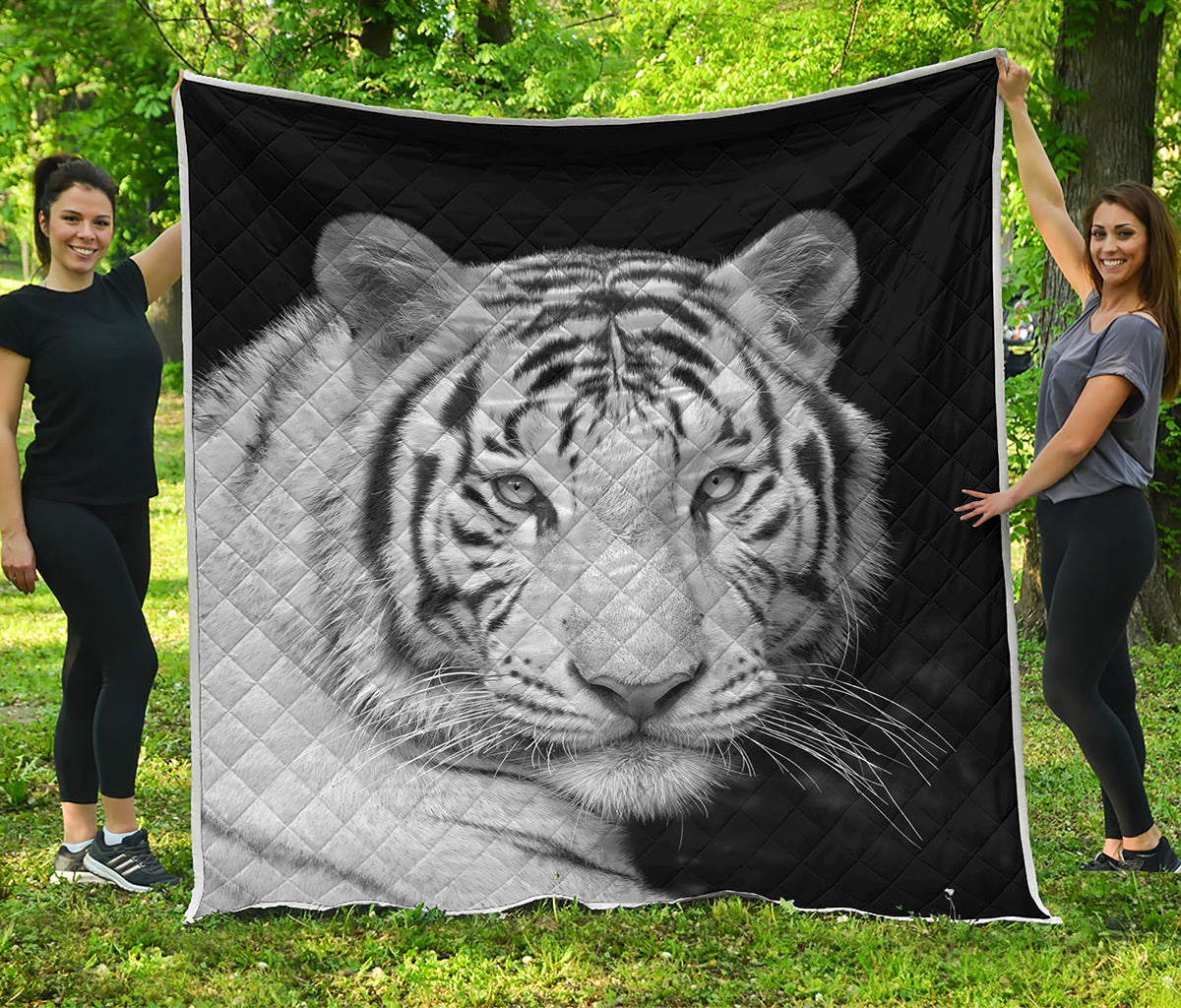 Monochrome White Bengal Tiger Print Quilt