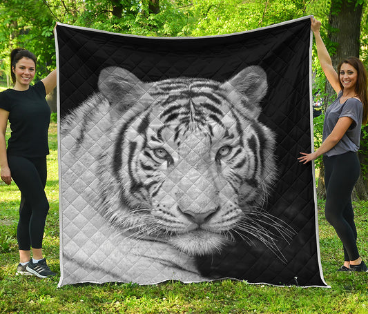 Monochrome White Bengal Tiger Print Quilt