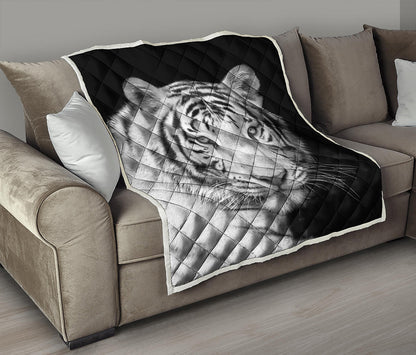 Monochrome White Bengal Tiger Print Quilt