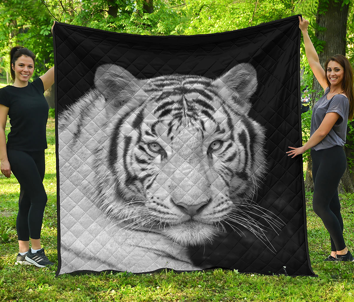 Monochrome White Bengal Tiger Print Quilt